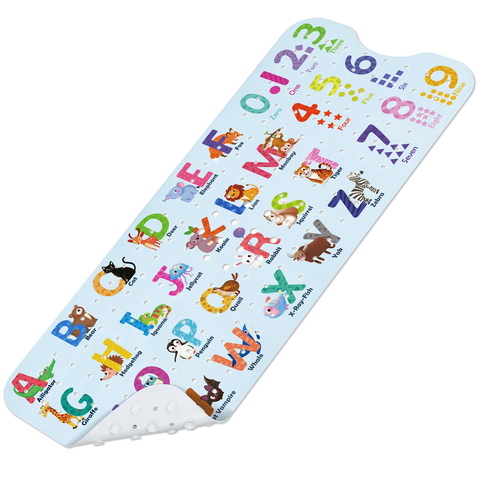 SHUCHING Baby Bath Mat for Tub Non Slip-40 X 16 Inch, Kids Bathtub Mat Mold Free, Shower Mat Anti Slip for Bathroom, Machine Washable, Alphabet
