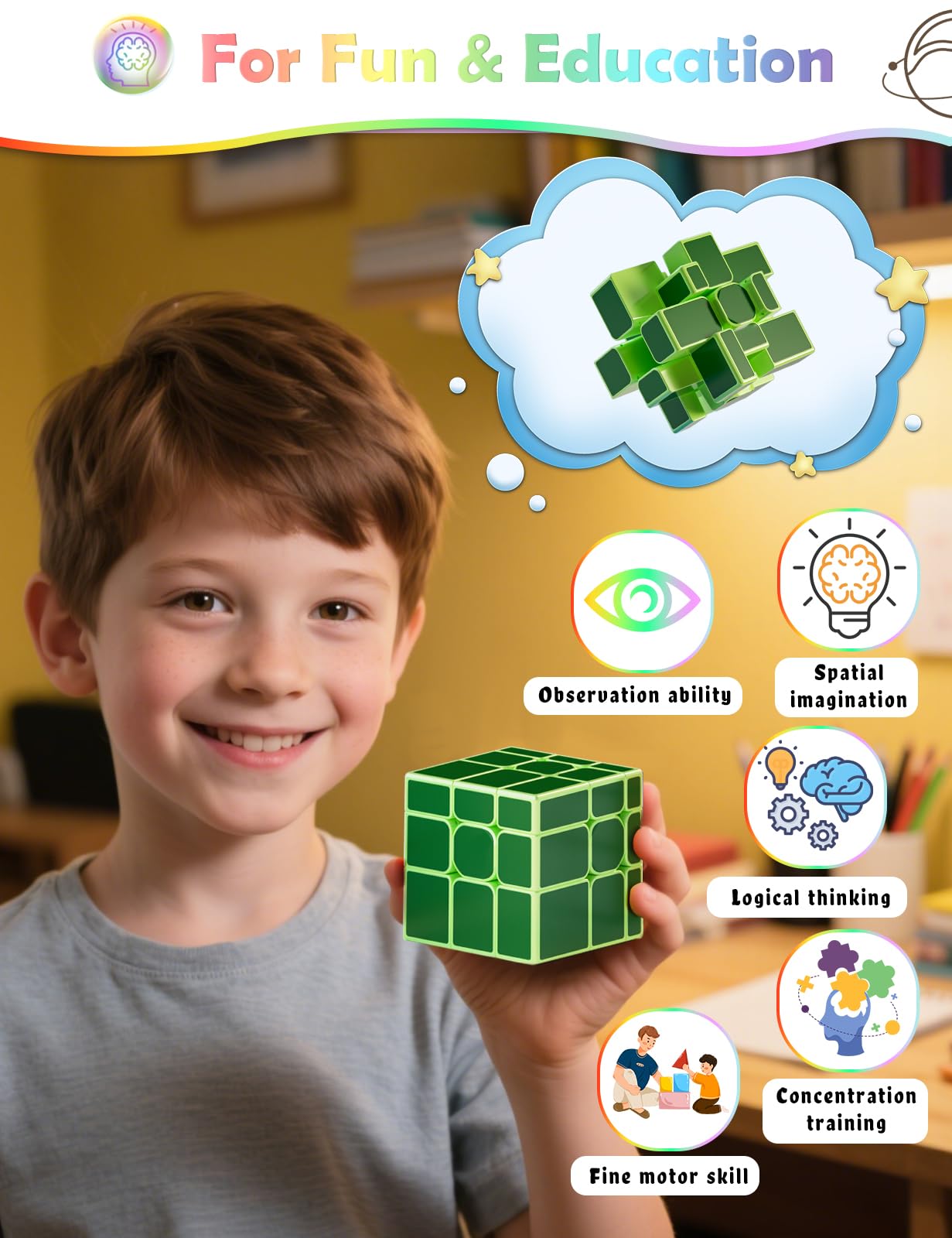 ROXENDA Mirror Cube di Velocità 3x3x3 Irregolare Bianca Cubo Puzzle Twisty Box Puzzle Giocattolo Sequenziale Divertente (verde)