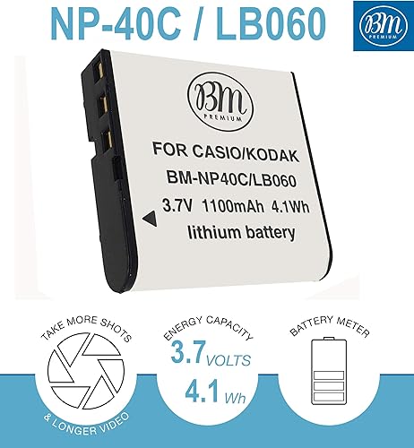 Miniatura 2 de BM Premium Paquete de 2 baterías LB-060 y cargador de batería de doble bahía para cámaras Kodak PixPro AZ251, AZ361, AZ362, AZ365, AZ421, AZ422,