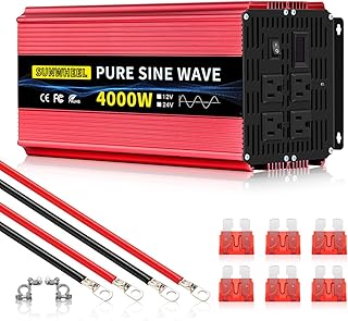 SUNWHEEL 4000W Pure Sine Wave Inverter, Solar Off-Grid Inverter, 12V DC to 110V 120V AC for RV、Microwave、Truck、Refrigerator、Freezer、TV、Air Conditioner with 4 AC outlets and LCD Display