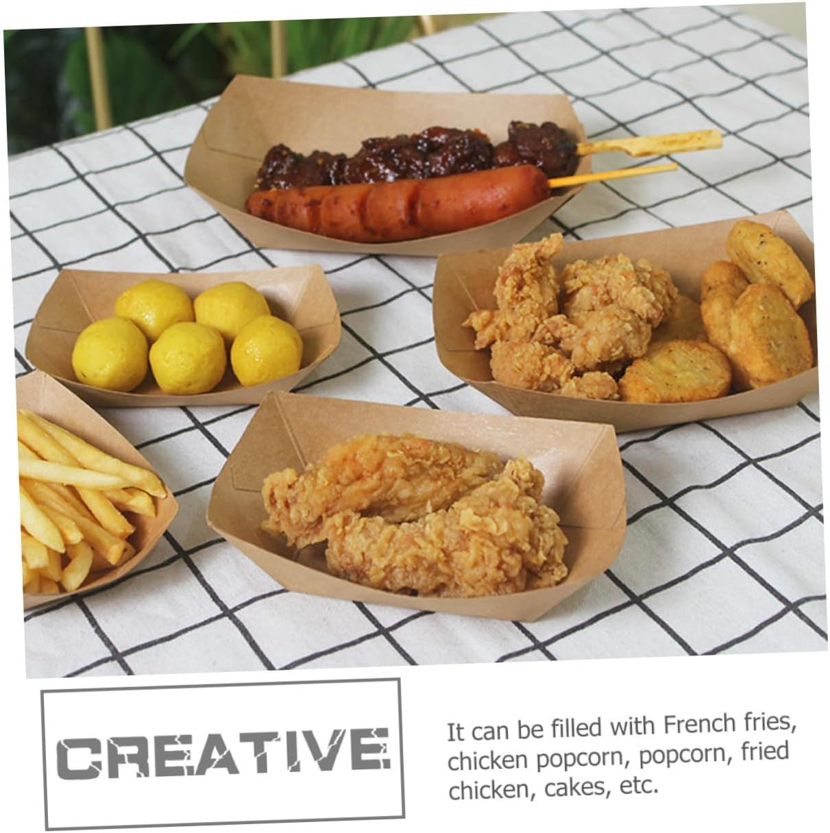 100pcs Kraft Paper Frying Snacks Boxes Oil-proof Disposable Takeout Food Containers for French Fries and Fried Chicken Food Storage