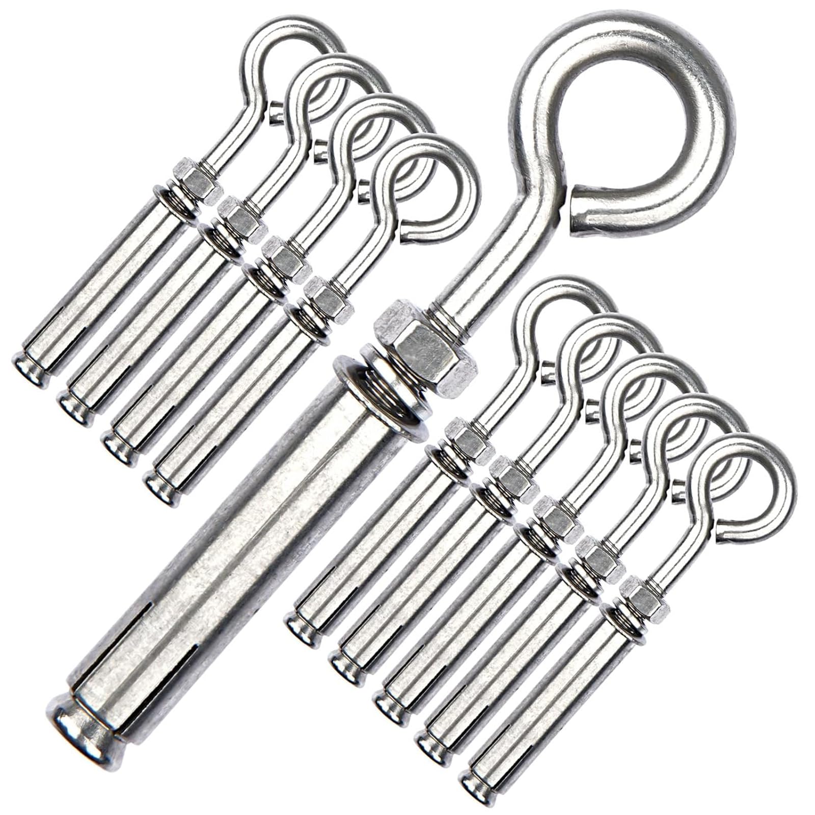 Shoulder Eye Bolts M6 Heavy Duty Shoulder Lag Eyebolts, Stainless Steel Expansion Screws Wall Concrete Anchors Fastener with Nut for Wall Ceiling