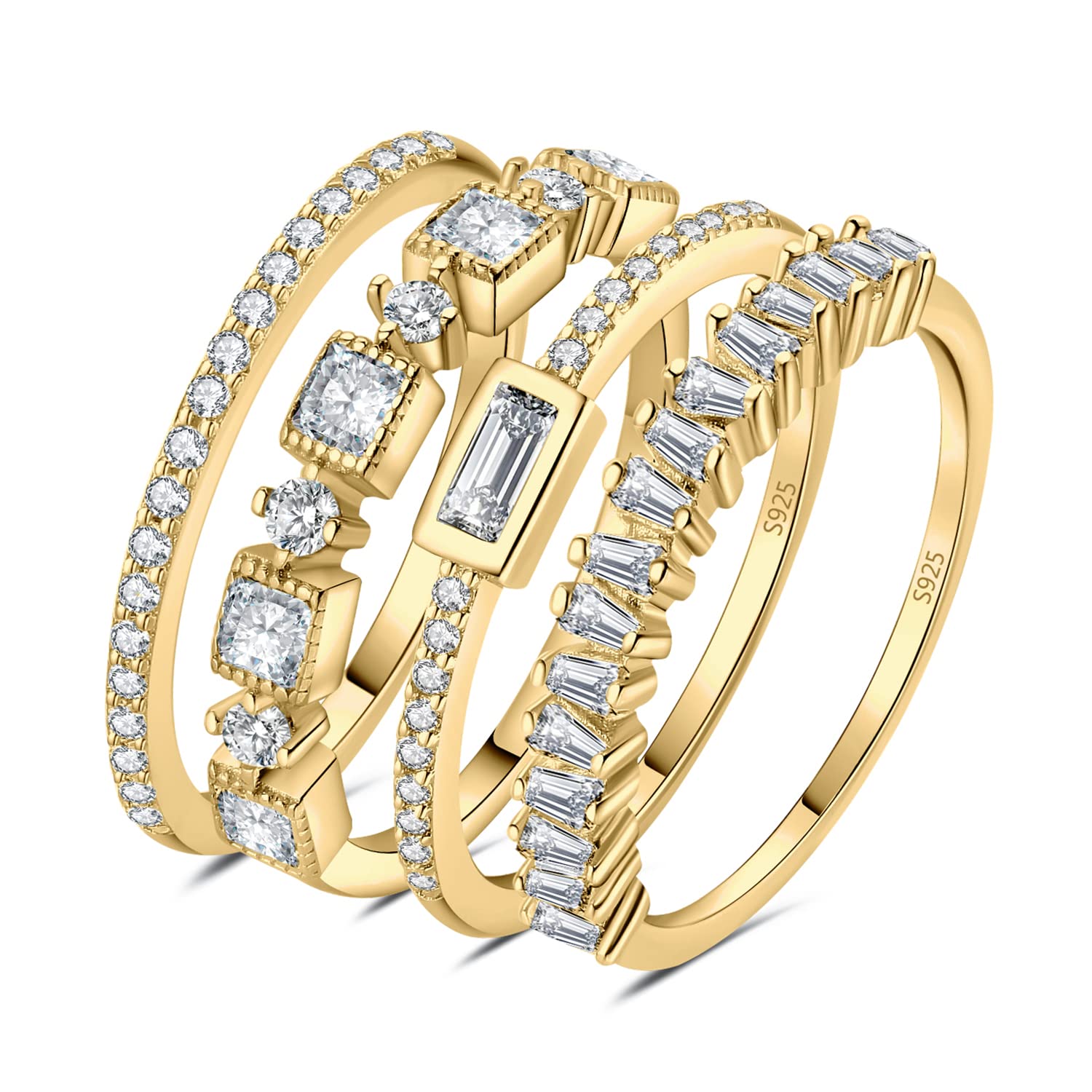 JewelryPalace Vintage Prinzessschliff Zirkonia Band Ring Damen, Hochzeitsringe Silber 925 Trauringe Eheringe für Frauen, Vorsteckring Stapelring Eternity Ring Schmal, Ringe Set Schmuck Rosegold Gold