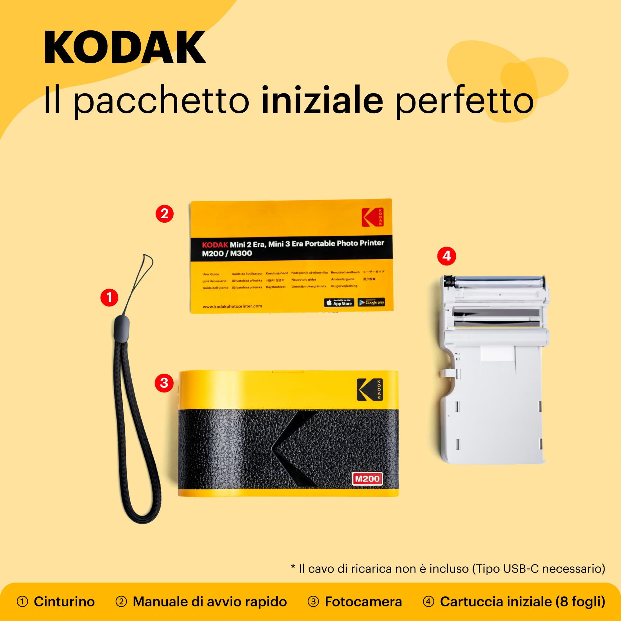 KODAK Mini 2 Era 4PASS Stampante Fotografica Portatile 5.3x8.6cm Giallo