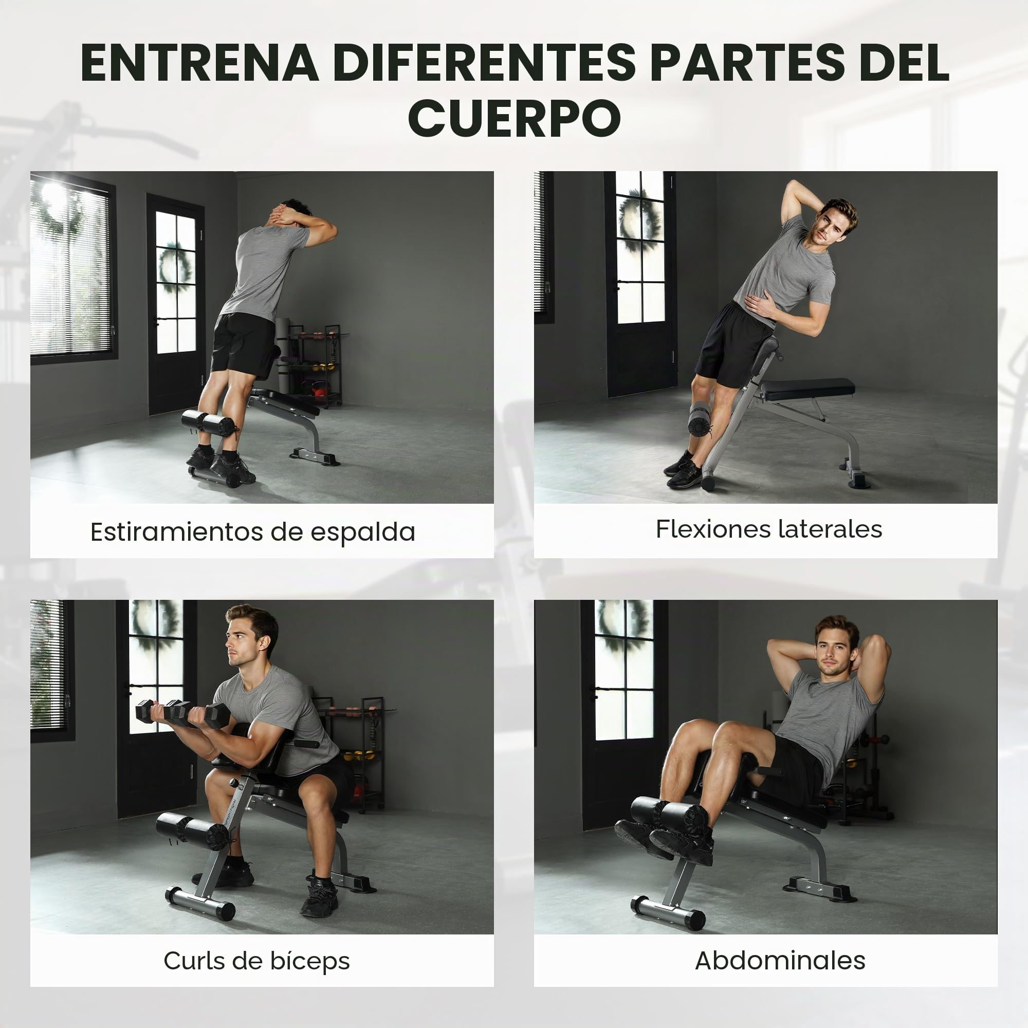 SPORTNOW Banco Romano Multifuncional, Silla Romana Plegable con Inclinación de Altura Ajustable para Hiperextensión de Espalda, Banco de Pesas Fitness para Entrenamiento en Gimnasio en Casa, 150kg de