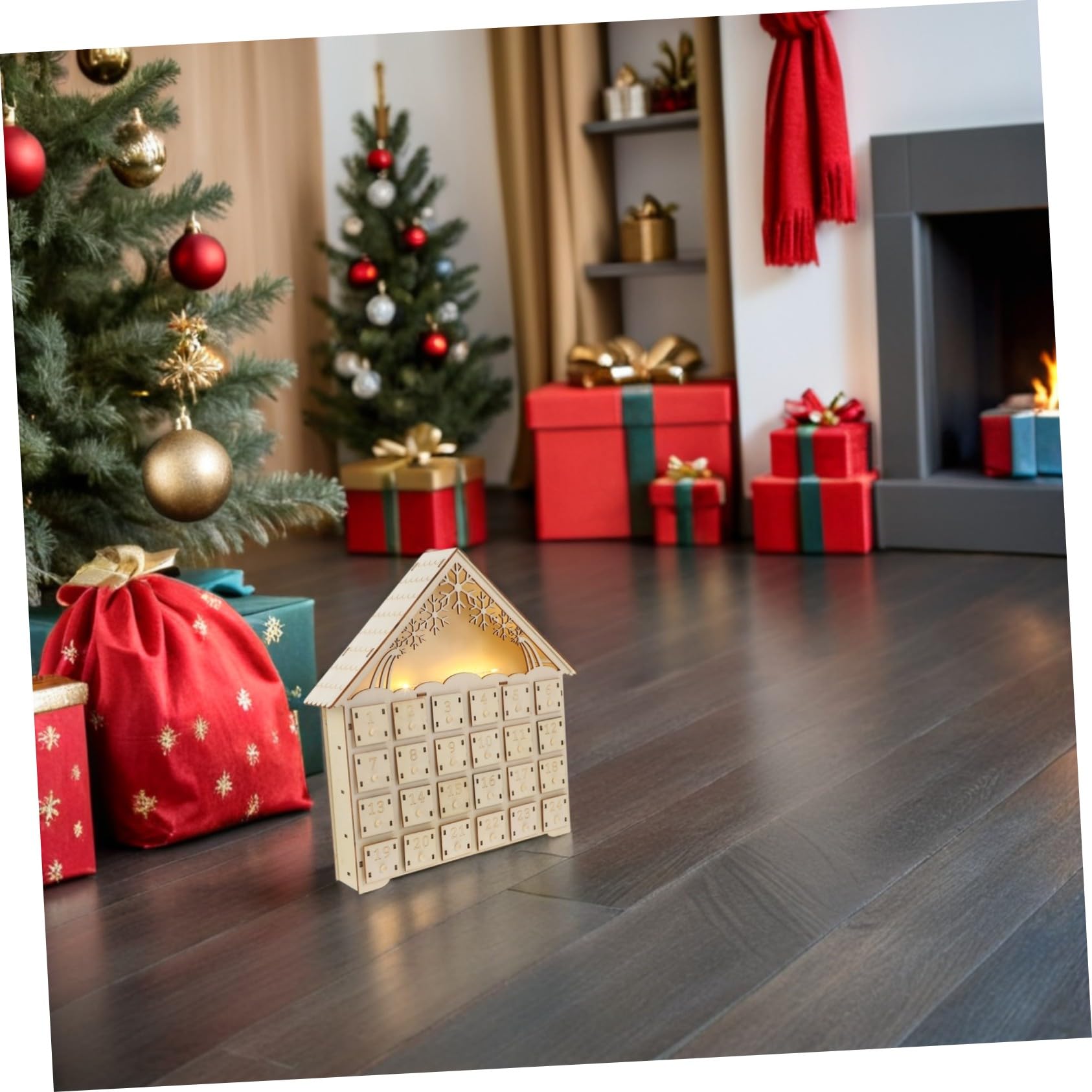 Ciieeo Calendario Avvento di Natale in Legno con Conto alla Rovescia per Feste Casa Avvento Illuminata LED Decorazione Natalizia Ricaricabile Stile Casuale