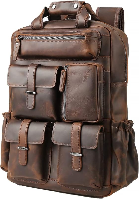 Leather 15.6" Laptop Backpack for Men Work Travel College Daypack