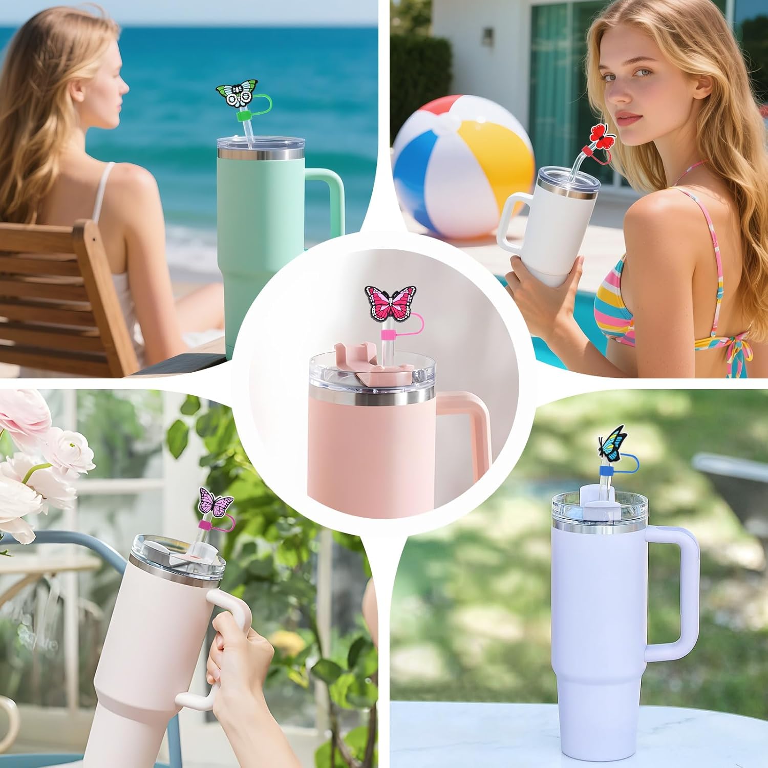 20PCS Colorful Butterfly Straw Cover Cap for Stanley Cup 40oz Cute Tumbler Straw Toppers Bulk Reusable PVC Cute DIY Straws Accessories,fit 0.35-0.4in/10mm Straws Protector Dust-Proof for Party gifts - Image 3