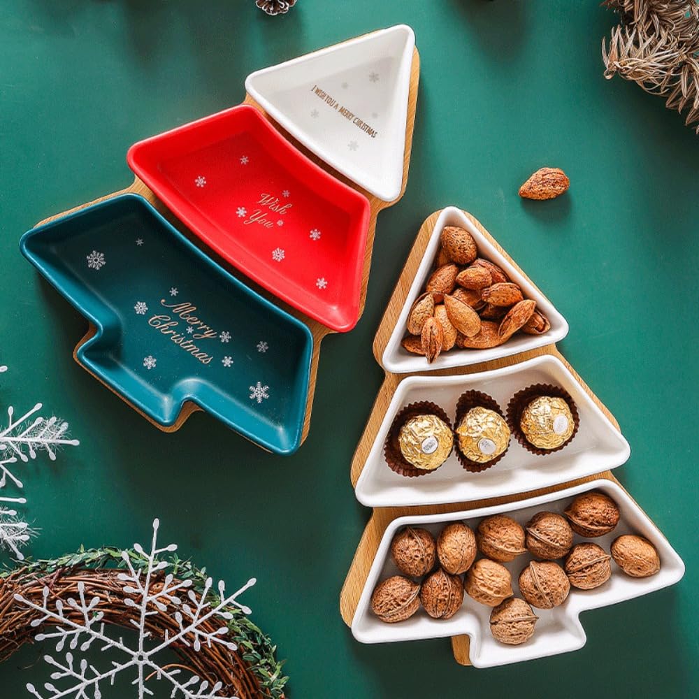 Obrotowy talerz ceramiczny w kształcie choinki do suszonych owoców i przekąsek – elegancka biała zastawa stołowa na przyjęcia świąteczne i świąteczne spotkania