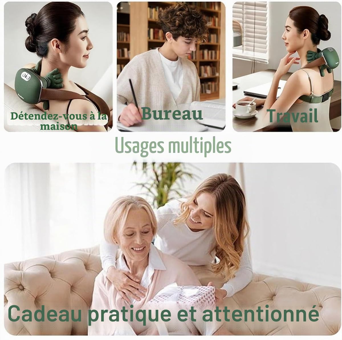 Masseur de cou, pour les épaules, coussin relaxant cervical, masseur shiatsu pour dos et cou, coussin de massage électrique, réglage à 3 vitesses avec chaleur