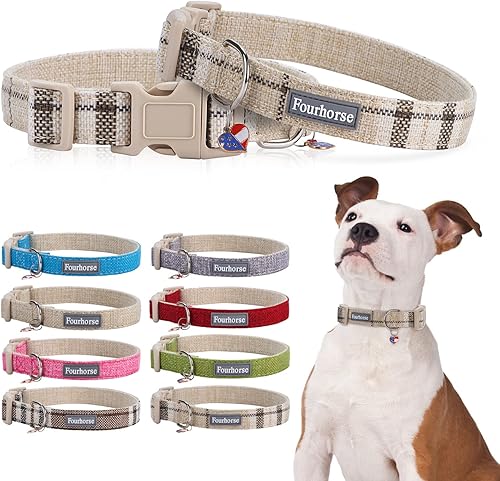 Miniatura 1 de Fourhorse Collar de algodón para perros pequeños, medianos y grandes, ajustable, suave con hebilla de liberación rápida, collares para mascotas para