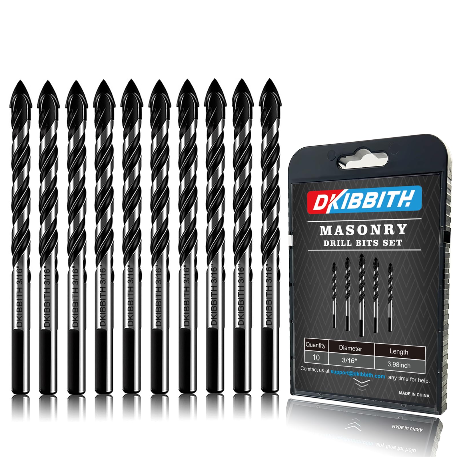 10-Piece 3/16" Masonry Drill Bits for Tile Glass Ceramic Wall Brick Stone Soft-Metal Wood, 1/4 Inch Concrete Drill Bits Cement Drill Bit Set, 3-Flat