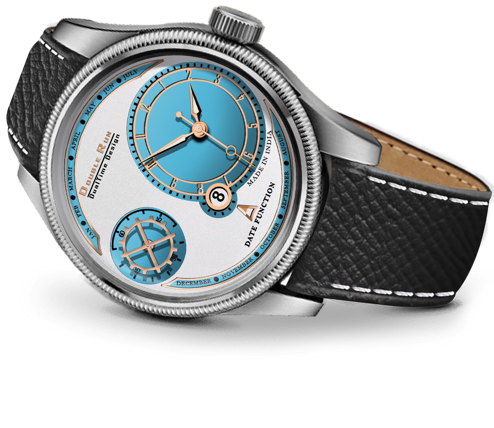 DOUBLERUN Chronograph and Date Display SkyBlue dial Leather Strap Analog Wrist Watch for Men (B0CJFQZNLZ) Amazon Price History, Amazon Price Tracker