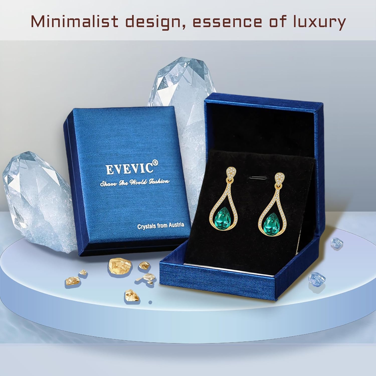 Austrian Crystal Halo Teardrop Hollow Drop Stud Earrings for Women 14K Rose Gold Plated Hypoallergenic Jewelry - Image 6