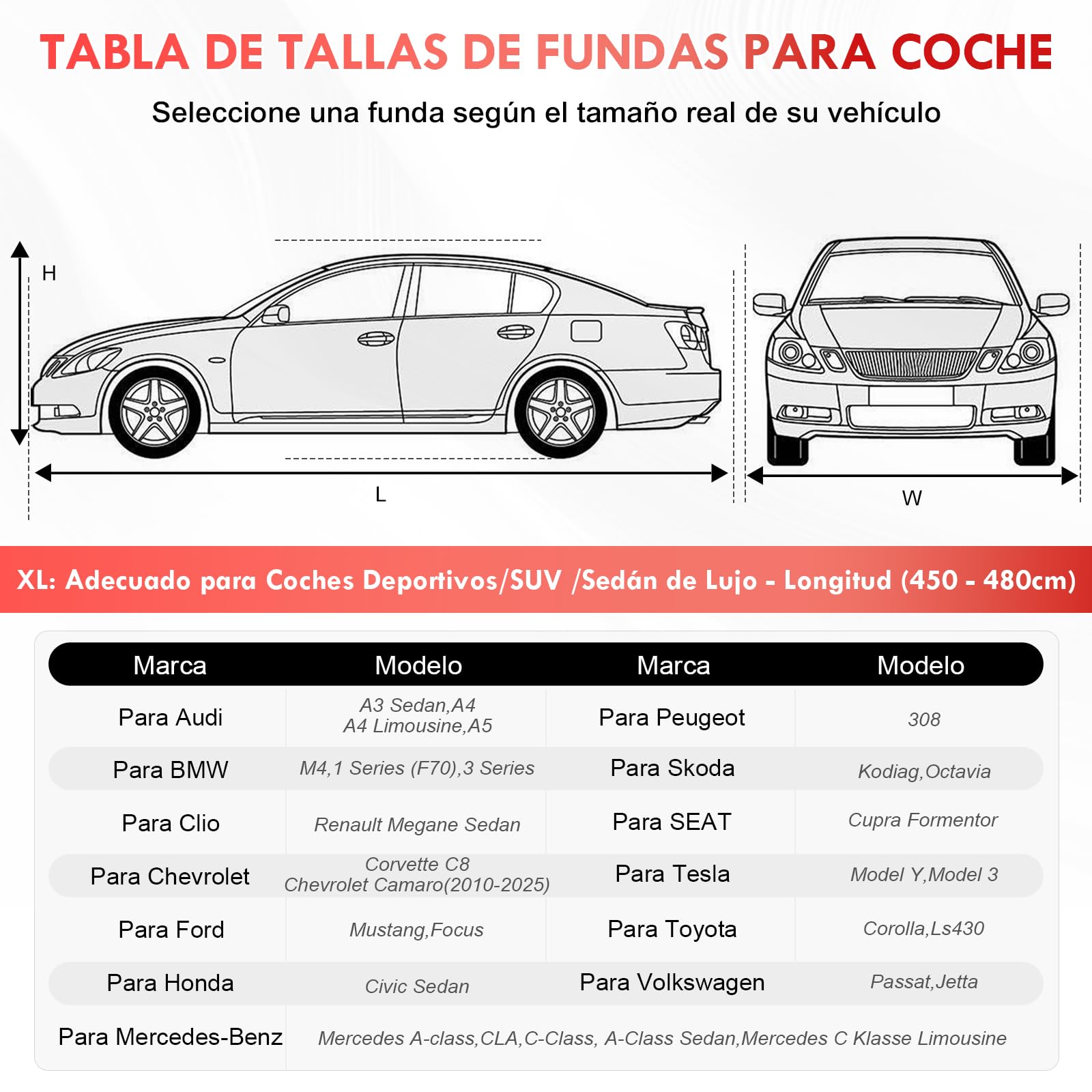 Funda Coche EláStica Interior, Funda para Coche Universal para Deportivo, SUV Mediano, Dedán de Lujo, Transpirable y a Prueba de Polvo, Suave y CóModo, Ajustado, Negro y Rojo, XL