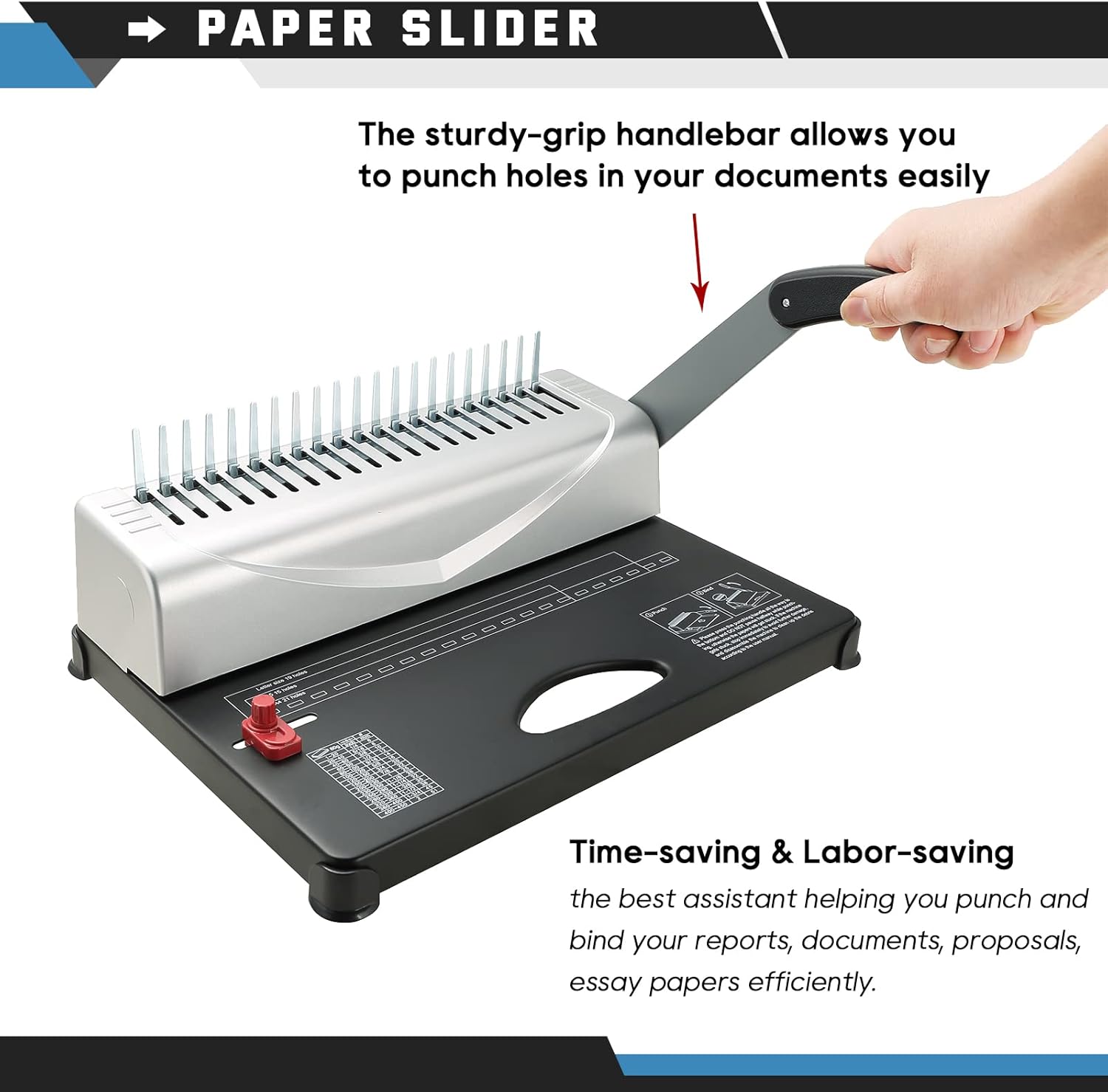 ATPEAM Comb Binding Machine | 21-Holes, 450 Sheets, Comb Binding Machine with Starter Kit 100 PCS 3/8'' Comb Binding Spines, Comb Binding Machine for Letter Size / A4 / A5 : Office Products