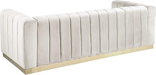 Miniatura 4 de Meridian Furniture 603Cream-S Colección Marlon Modern | Sofá tapizado de terciopelo contemporáneo con acolchado de canal profundo, base de acero