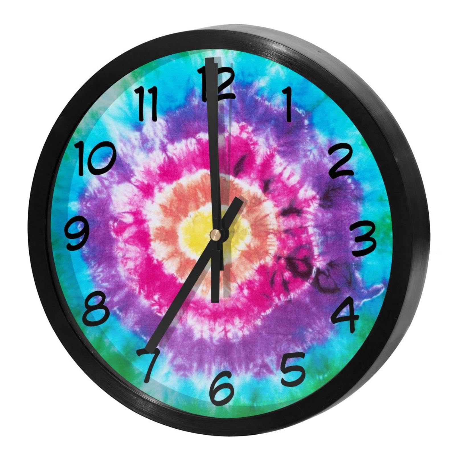 Horloge murale silencieuse tie dye arc-en-ciel pour chambre d'enfant