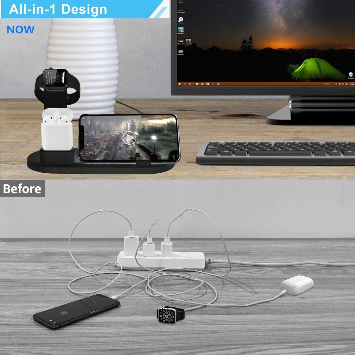 ATETION 3 in 1 Charging Stand Compatible with All Watch and All Phone,Wireless Charger, Charging Stand Compatible with Watch Series6/ 5/4/3/2/1