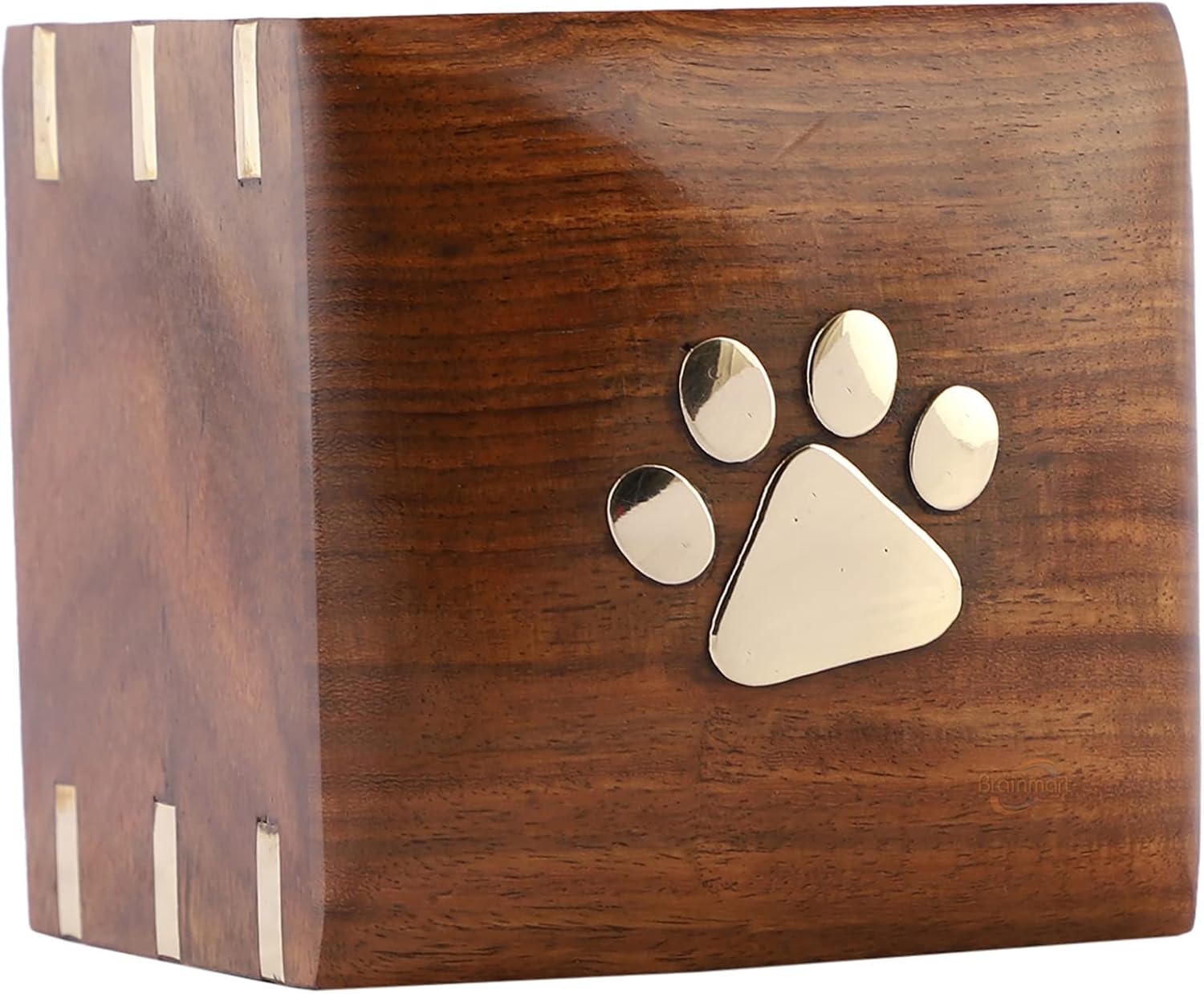 Wooden Pet Urn for Dog & Cat Ashes – Handcrafted Rosewood Urn with Brass Paw Print Inlay – Personalised Pet Memorial Box with Custom Engraving (Medium - 95 Cu in)