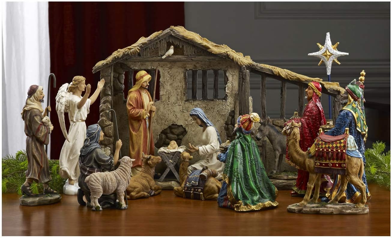 Christmas decoration 16 Piece, 10 Inch Nativity Set with Gold and Myrrh.