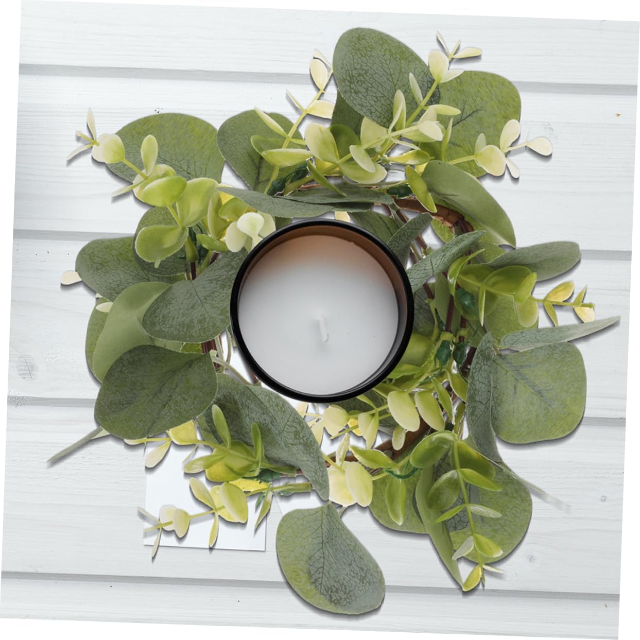 ABOOFAN 12 Pcs Artificial Flower Candle Ring Artificial Eucalyptus Wreath Candle Rings Ornament Taper Candles Fake Eucalyptus Christmas Garland Leaves Garland Eucalyptus Garland Wedding