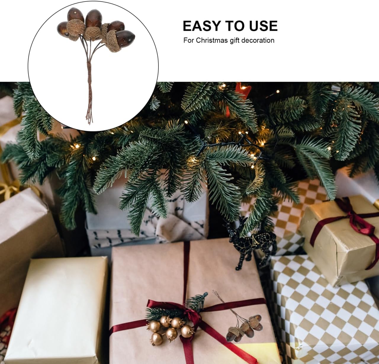 Kisangel 3Pcs Christmas Artificial Acorn Picks Wired Acorns Nuts Stems Holly Berries Branches for DIY Making Christmas Autumn Harvest Wreath Tree Home Decor Brown