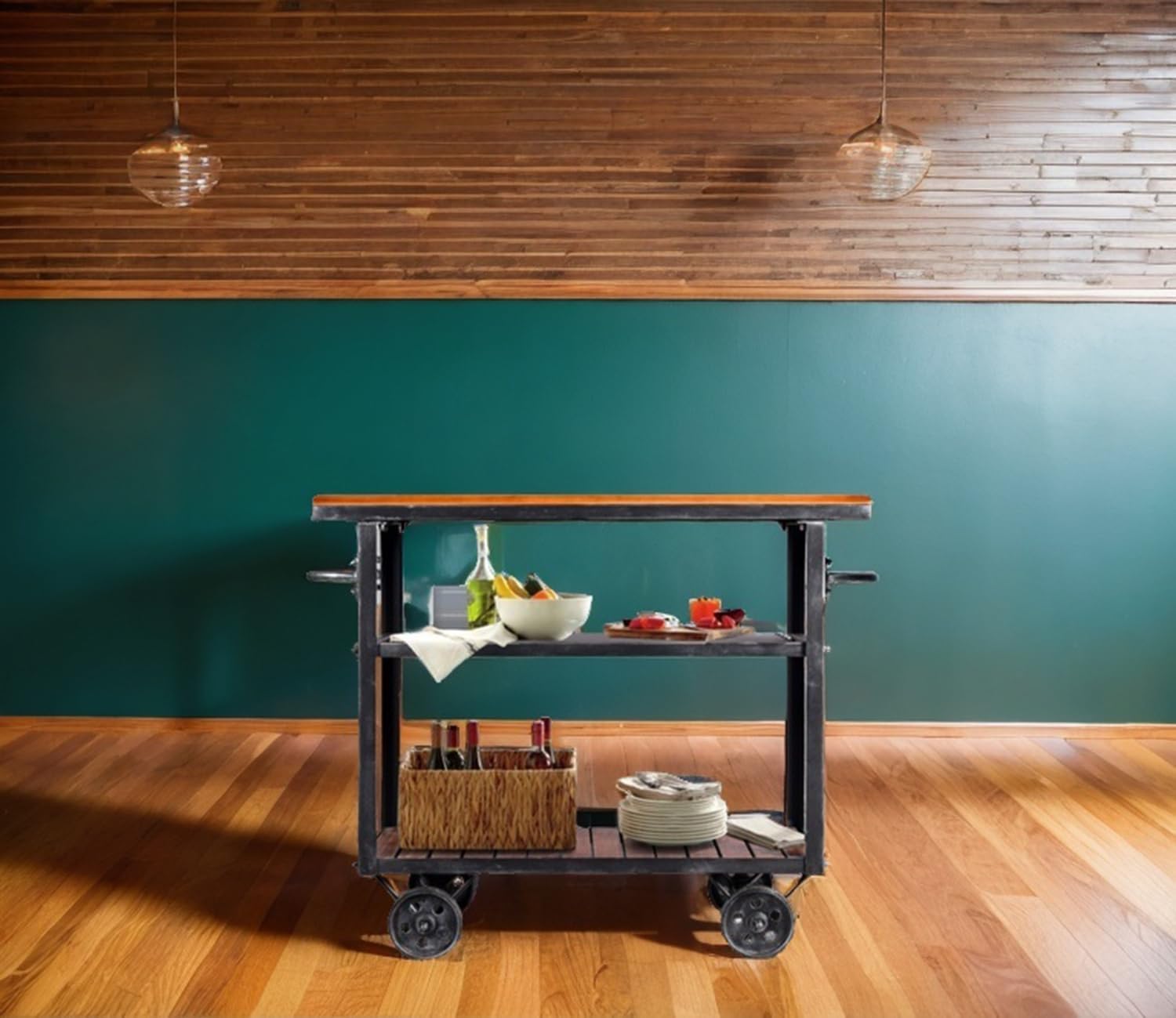 Bar Cart for Home Kitchen Serving Cart Industrial Vintage Kitchen Cart Bar Serving Carts Rolling Metal Wood Wine Cart Rustic Designs bar cart 36.2" Lx15.75 Wx30.5 H