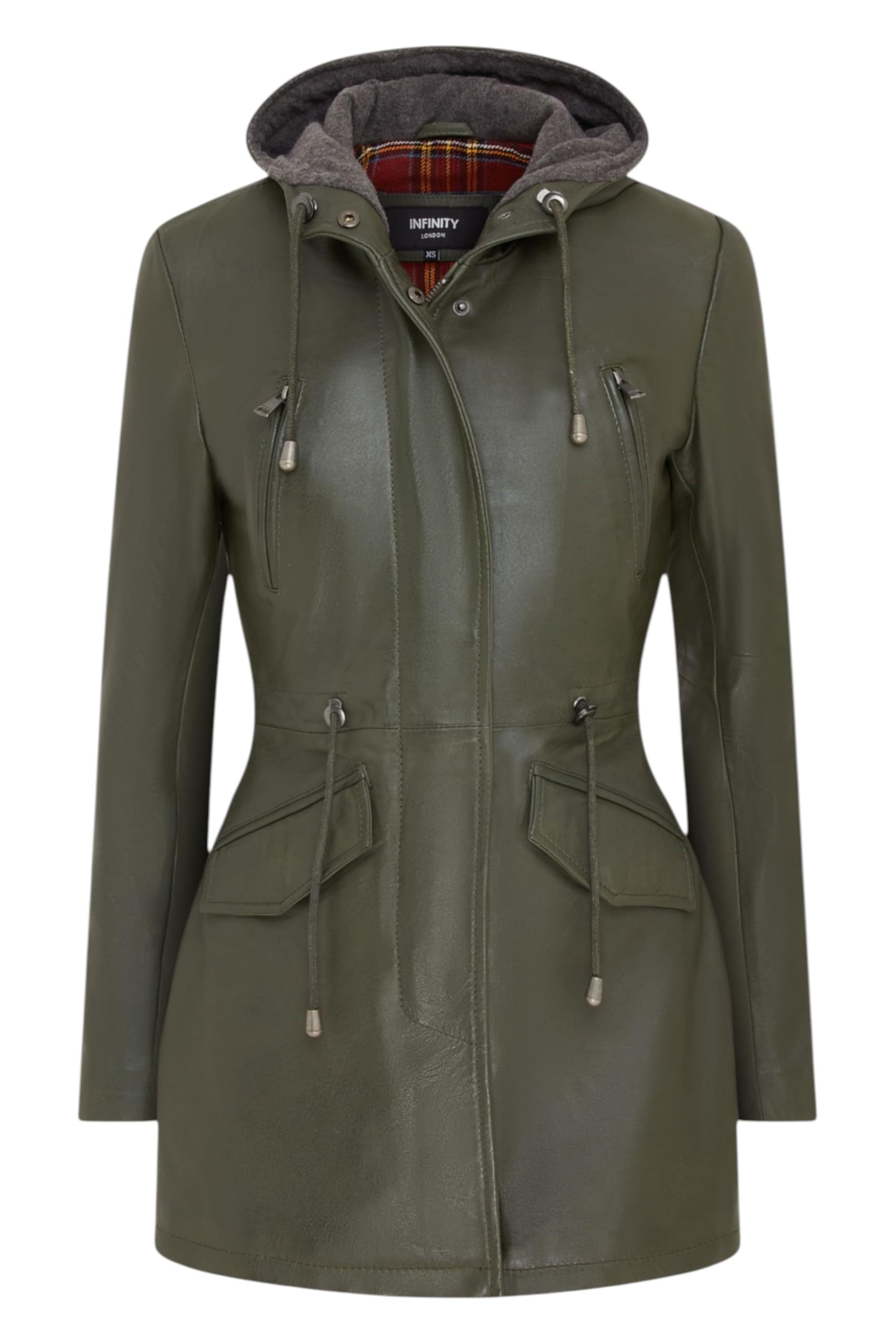Infinity Leather Women's   Green Mid Length Hooded Parka Jacket-Oakengates in Size M, BrandAlley
