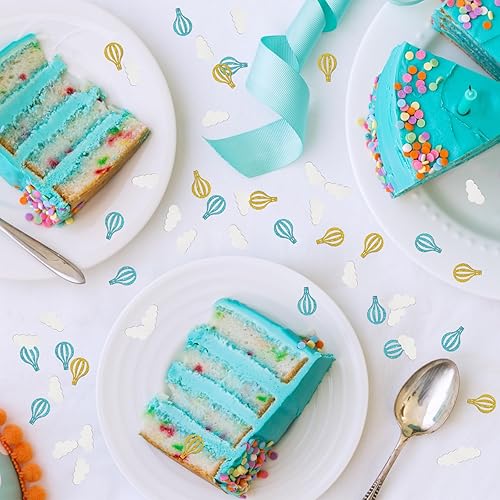 Miniatura 5 de Confeti de globo aerostático con purpurina, Confeti de mesa temática de viaje en la nube, Decoración de mesa de fiesta de jubilación, Confeti de