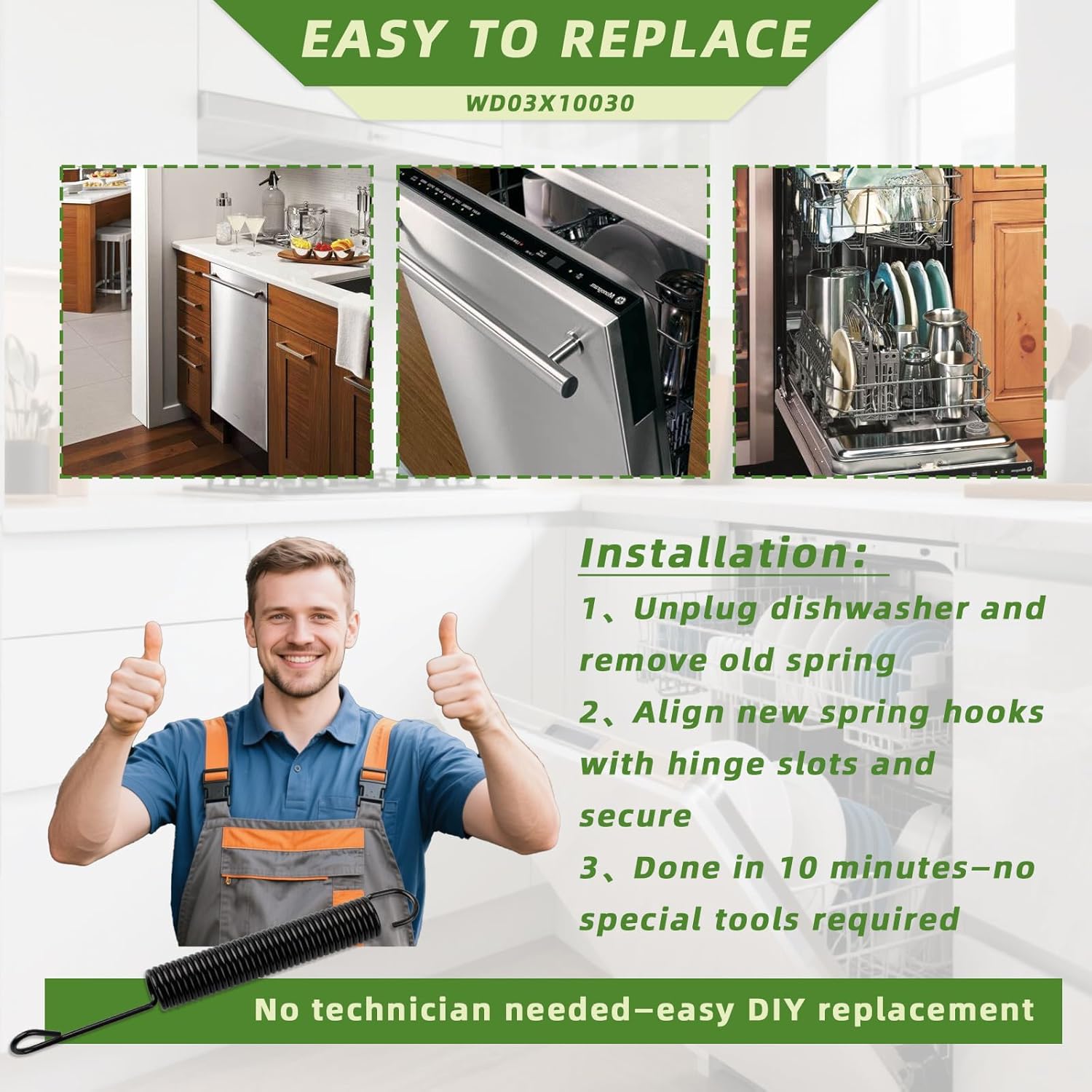 WD03X10030 Dishwasher Door Hinge Spring for GE, Replaces AP3994827 1263909, AH1481850, EA1481850, PS1481850