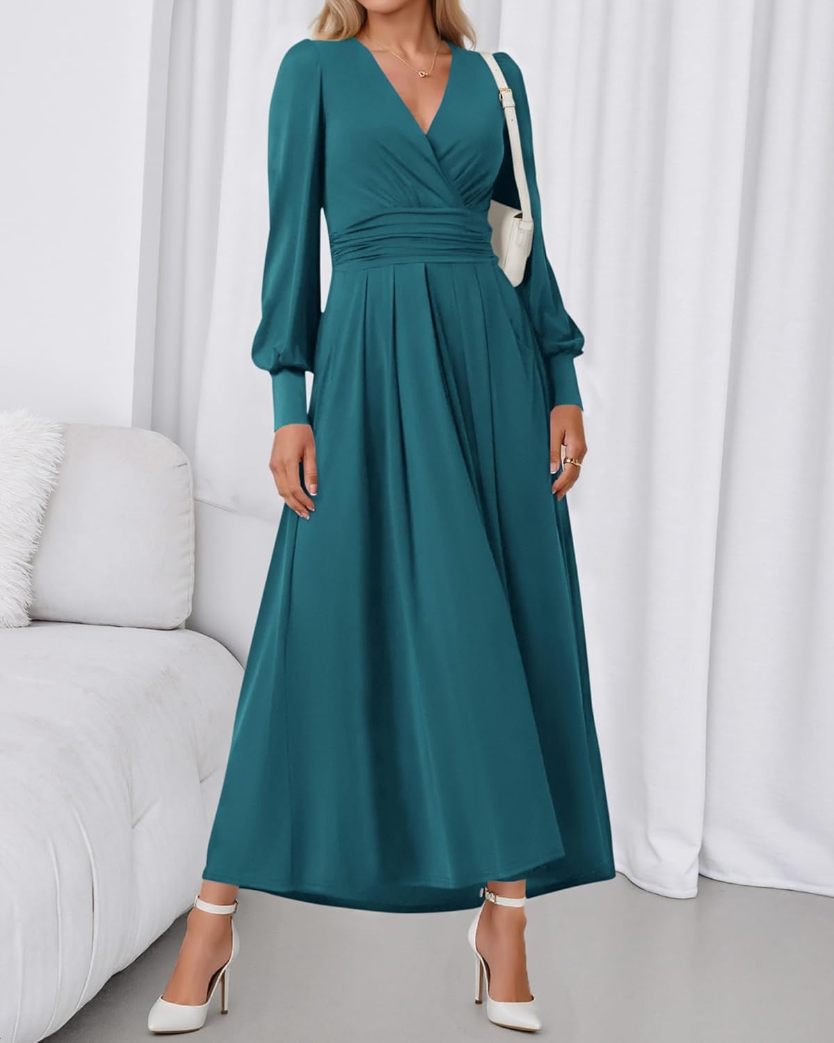 BTFBM Womens Long Sleeve Maxi Dress Fall 2025 Casual V Neck Knit A Line Flowy Pockets Elegant Party Wedding Guest Dresses - Image 2