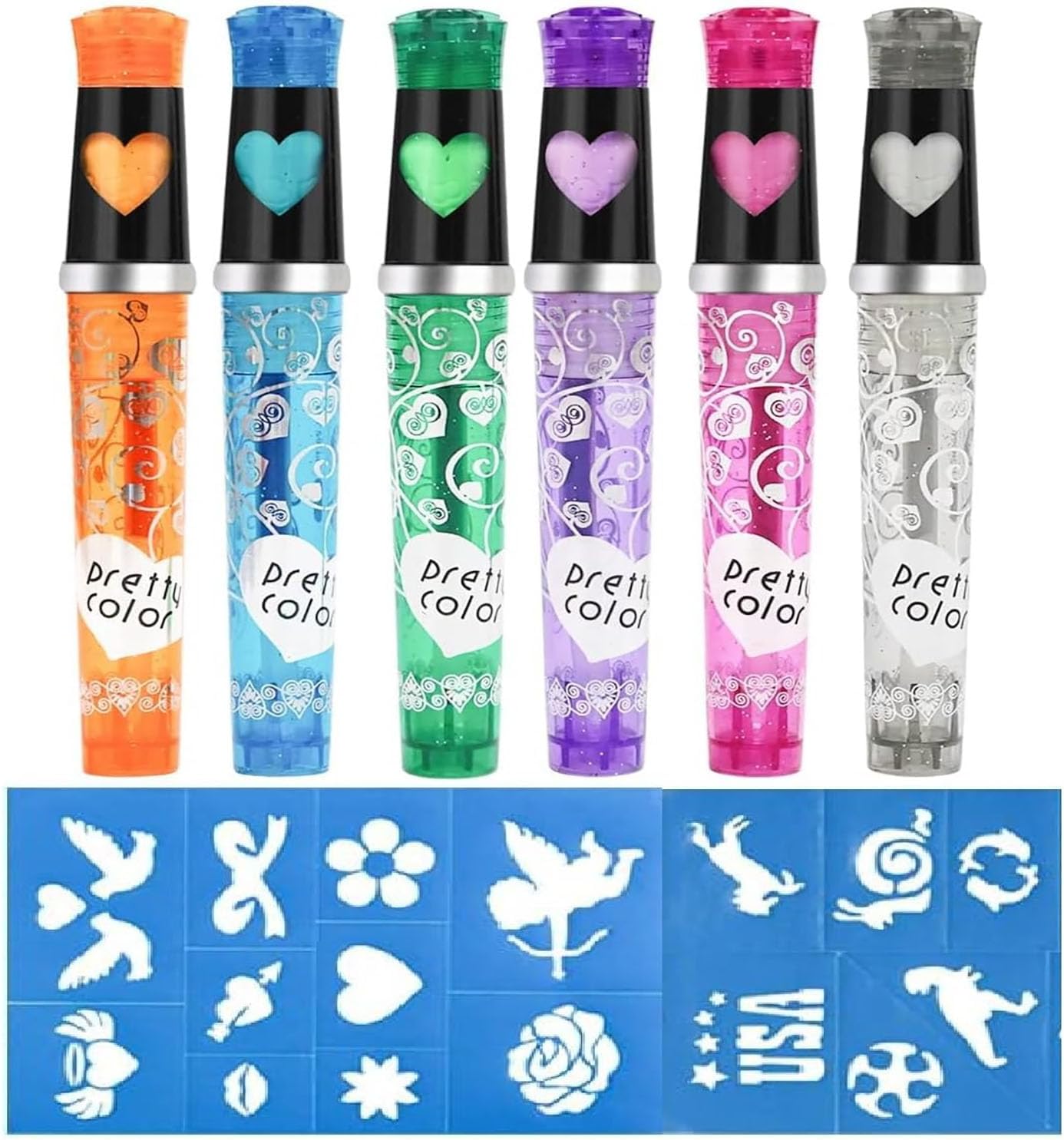 VIRTUAL WORLD 6 Pc Temporary Tattoo Pen Body Markers - Bright and Colorful Skin & Face Paint Kit -or Teen Girls & Boys