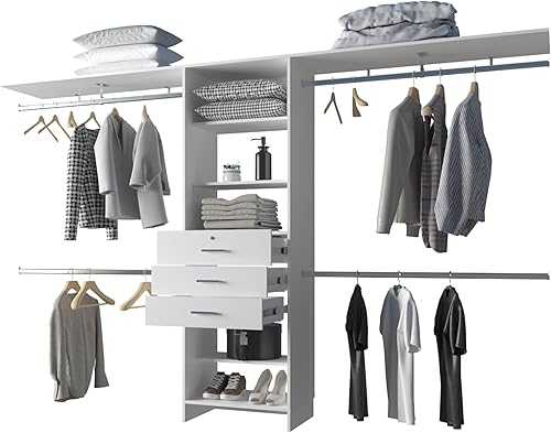 Miniatura 6 de Modular Closet Organizer System with Hanging Rods, Shelves, and Drawers, White