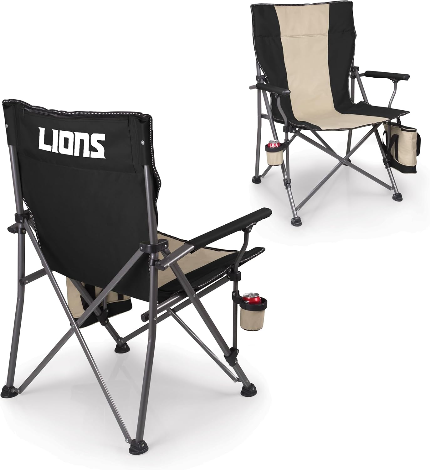 Picnic TIME NFL Detroit Lions Big Bear XXL Camp Chair with Cooler, Heavy Duty Beach Chair, 500 lb Capacity Camping Chair with Carry Bag, (Black)