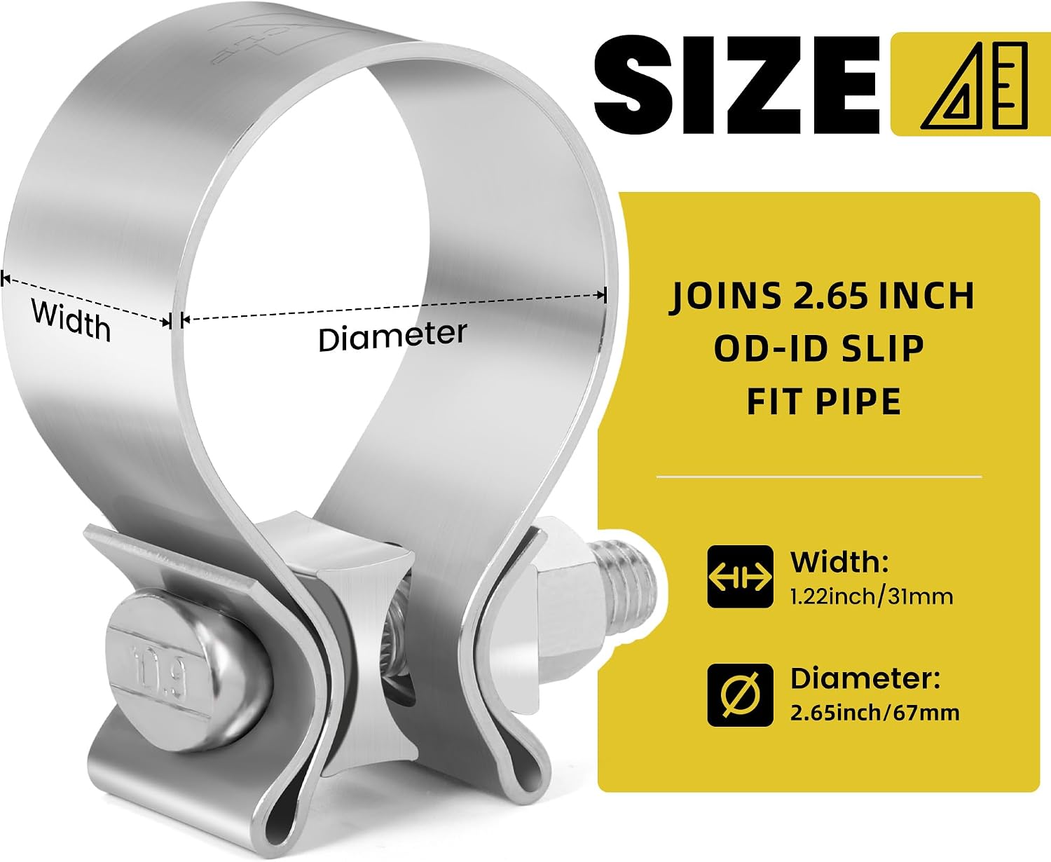 67mm 2.65 inch 2 5/8 Exhaust Clamp Butt Joint 304 Stainless Steel Band for Pipes Silver,Narrow Band Muffler Clamp，Catalytic Converters，Mufflers Heavy-duty Exhaust systems(2, 2.65 inch)