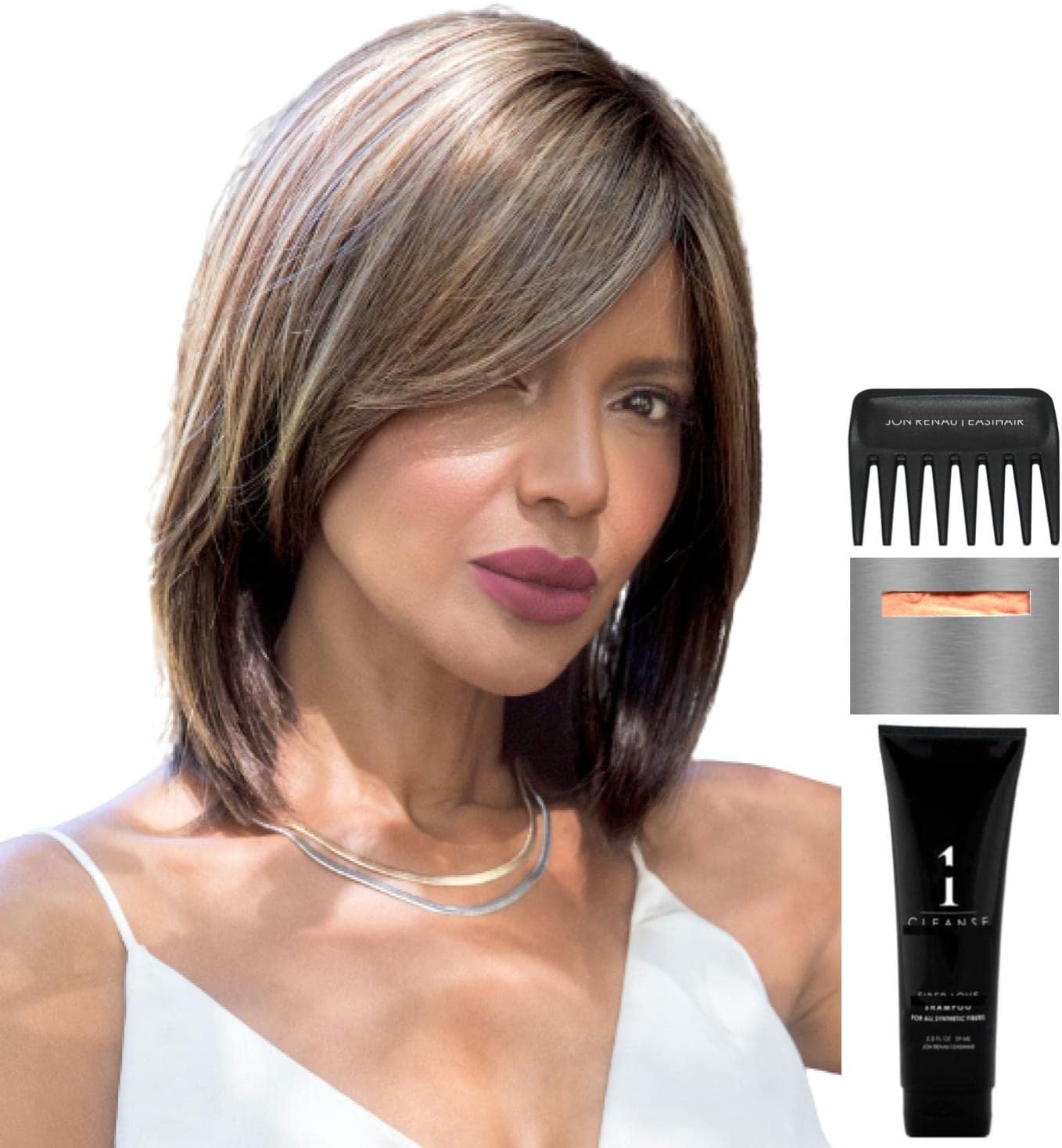 Bundle - 5 Items: Zane Wig by Noriko, Christy's Wigs Q & A Booklet, 2oz Travel Size Shampoo, Cap & Wide Tooth Comb - Color: Iced Mocha-R