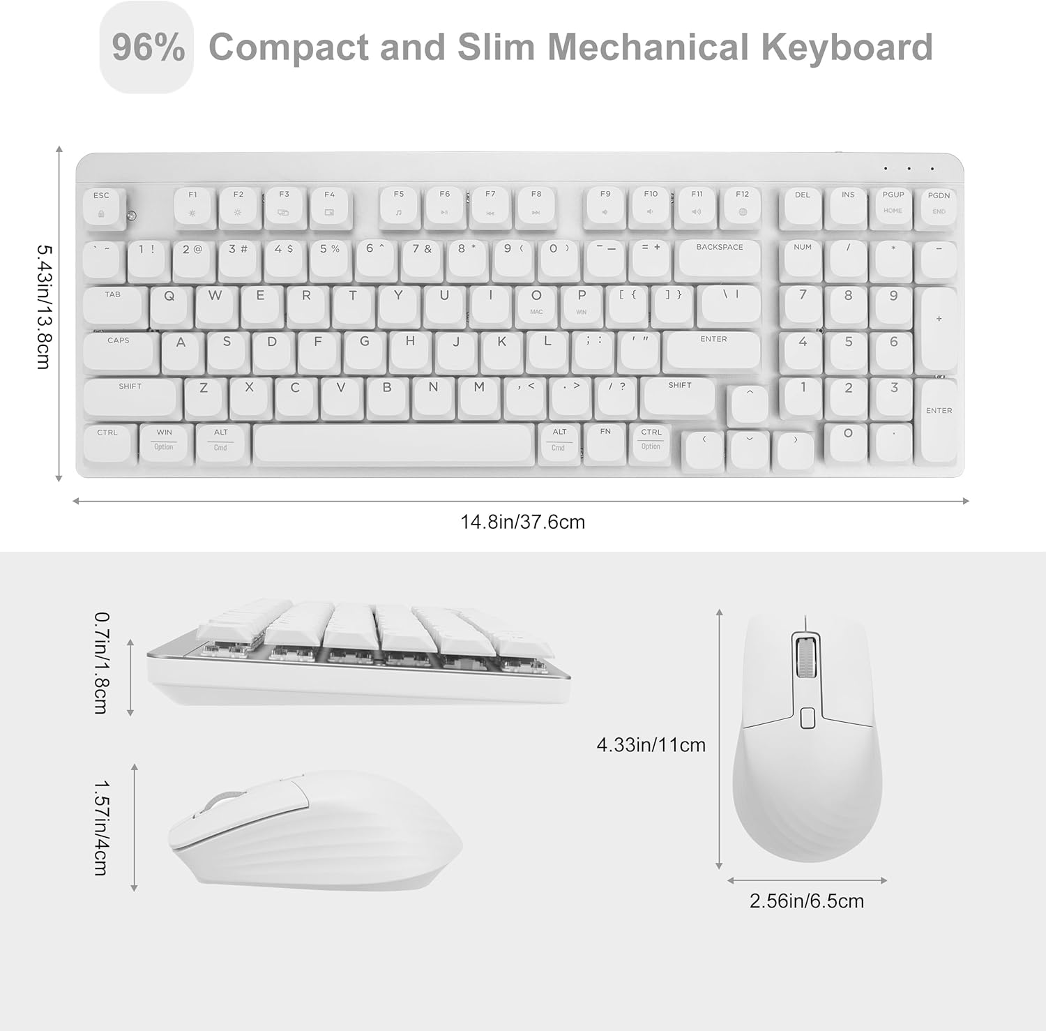 Dimensions of LeadsaiL FA98 compact mechanical keyboard and mouse