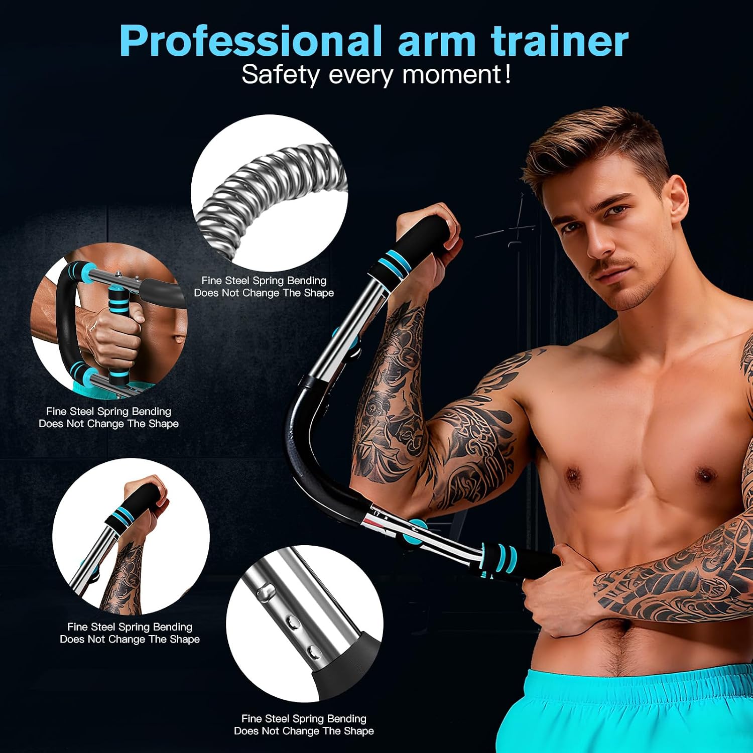 Twister Arm Trainer, U-VKK 5-Level Adjustable Chest Trainer (30-50 kg), Portable with Removable Design, Fitness Equipment for Home, for Arm Muscle Training, Blue and Black