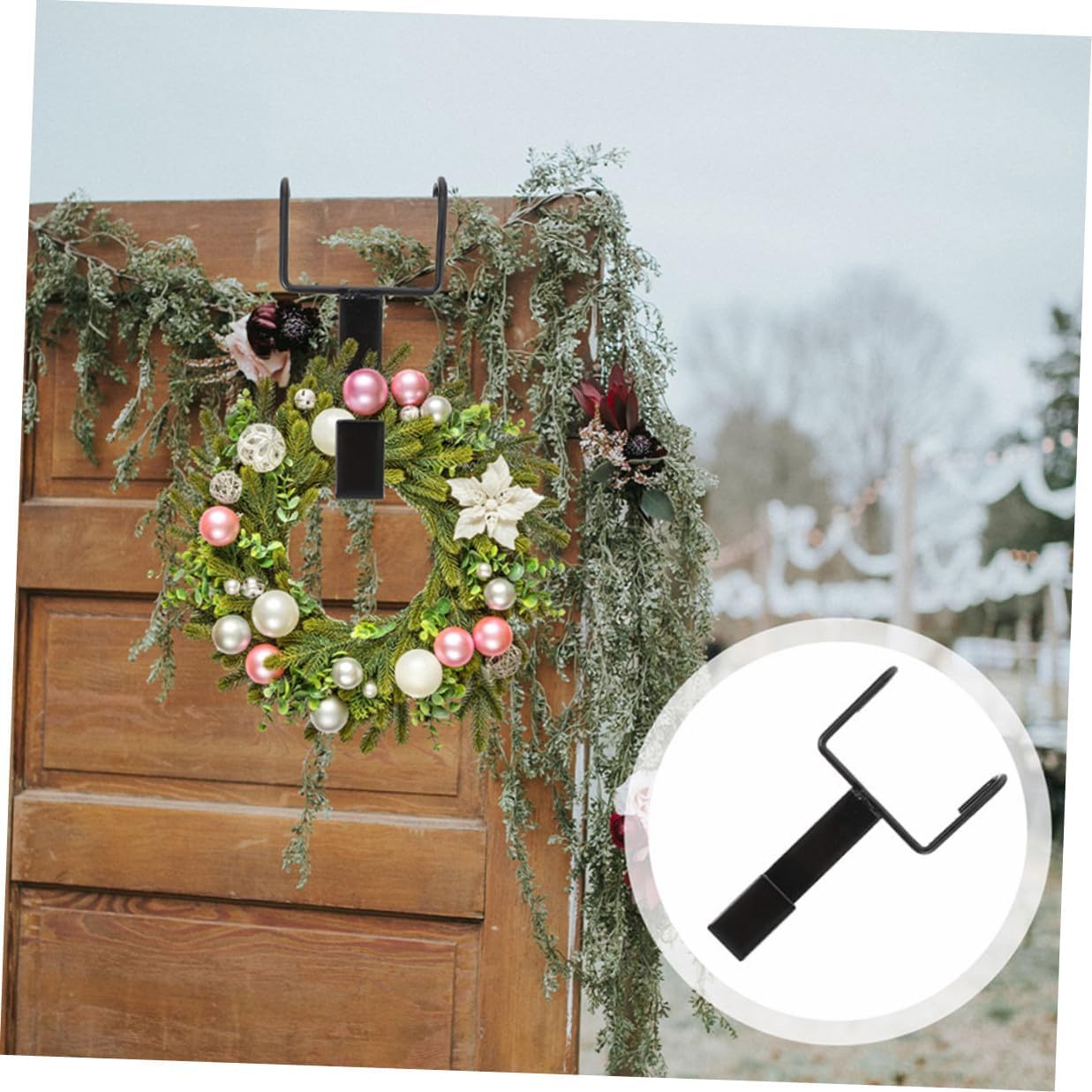 PRETYZOOM 4pcs Black Wrought Iron Christmas Wreath Door Hangers Heavy Duty Over Door Hooks for Tall Front Garland Hanging Use
