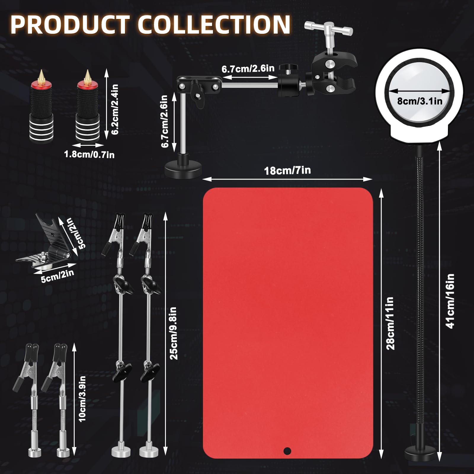 NEWACALOX - Strumento di aiuto di terza mano con 4 bracci di aiuto per saldatura, supporto per morsetto per PCB e 4 pilastri per supporto PCB (trattati termicamente)