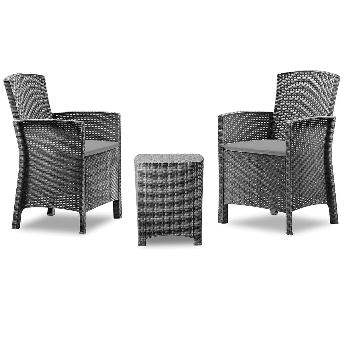 Tomaino - Salotto Da Giardino In Plastica Rattan Con Cuscini Sfoderabili Per Esterno - Set Balcone, Terrazzo Tavolino Con Sedie Resistenti Nero