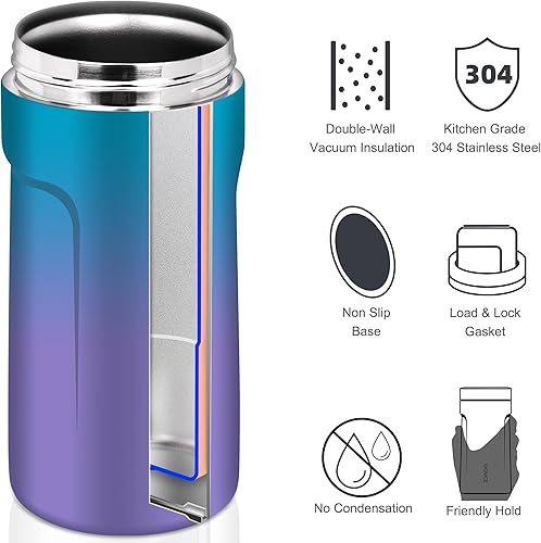 Miniatura 35 de Enfriador de latas universal aislado 3 en 1 – Aislador al vacío de doble pared de acero inoxidable delgado para botellas de cerveza de lata regular