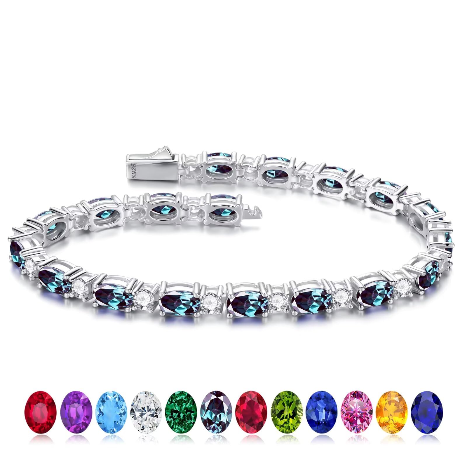 Iefil Tennis Bracelets for Women - 925 Sterling Silver Birthstone Bracelet, Anniversary Birthday Gifts for Women, Jewelry Gifts for Woman Her, 6.5"-7"