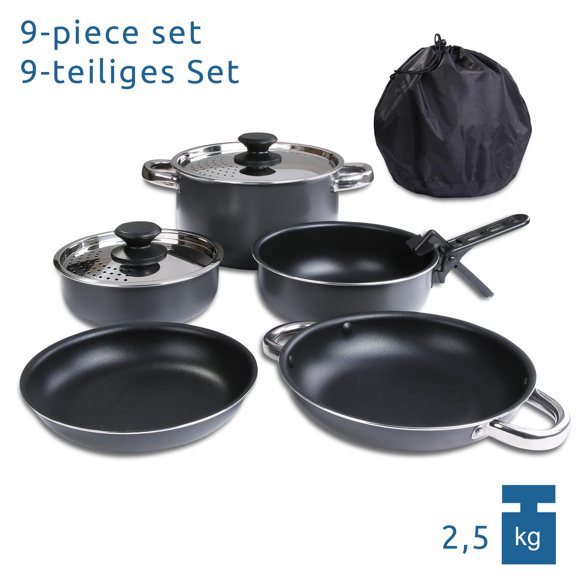 Your GEAR Ranger Family - Ensemble De Casseroles Camping Set De Cuisine 6 Pers. 9 Ustensiles De Cuisine