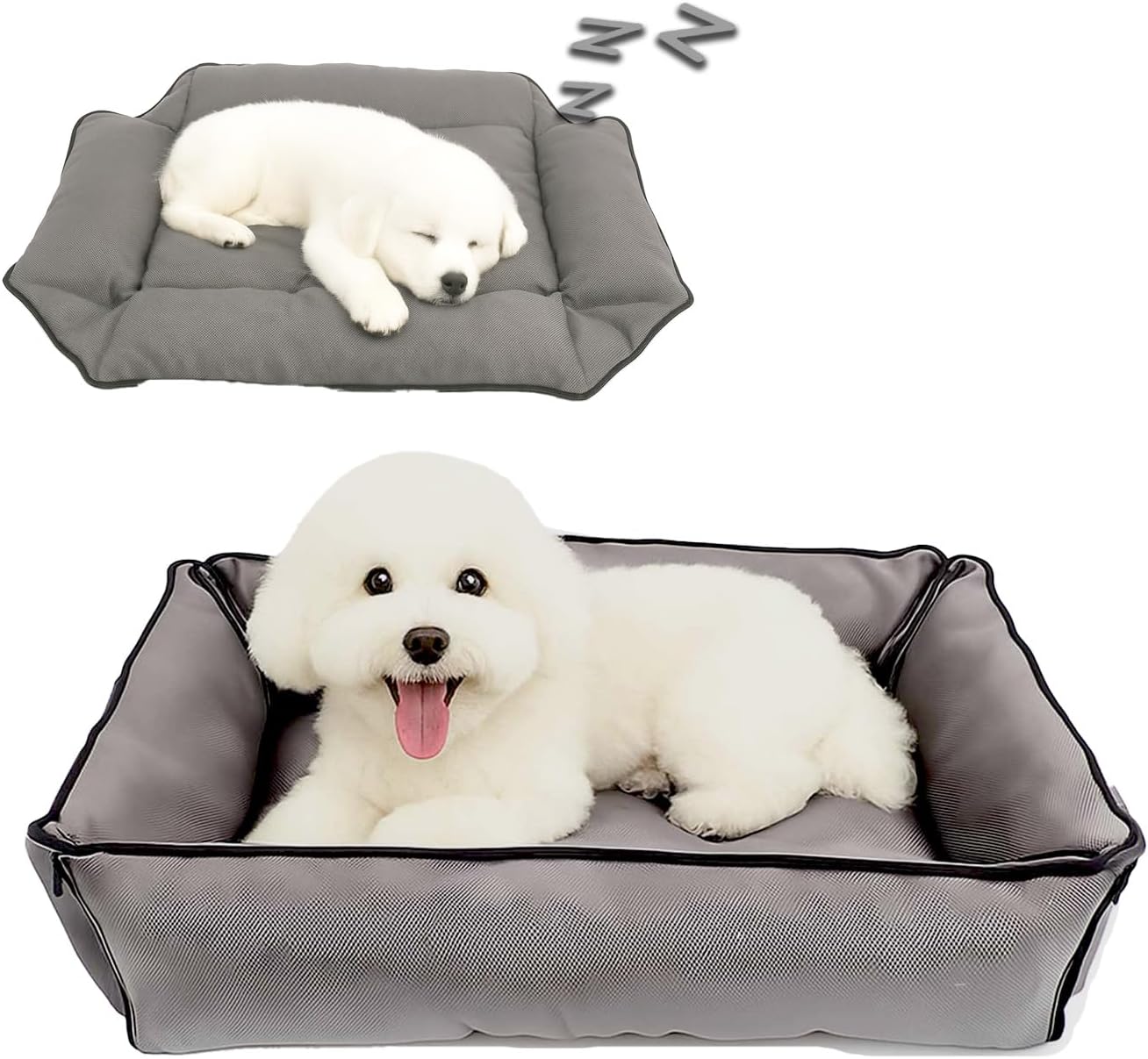 Waterproof Oxford Dog Bed, Foldable Crate Mat for Small Medium Dogs, Orthopedic Pet Cushion with PP Cotton, Chew Resistant, Anti-Slip Base, Indoor Outdoor Washable Portable Bed, Gery
