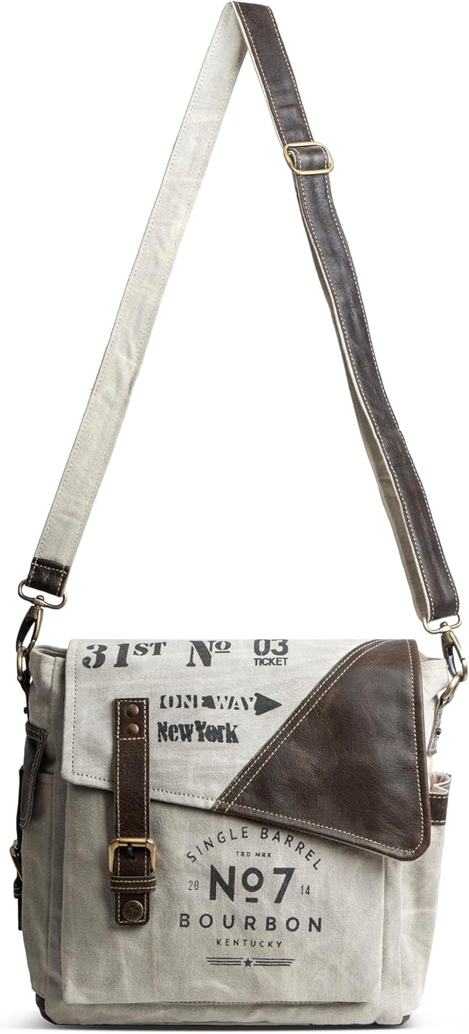 No7 Bourbon Crossbody Bag for Men & Women | Upcycled Vintage Canvas & Leather | Multi Pockets Bag | Hobo Bag