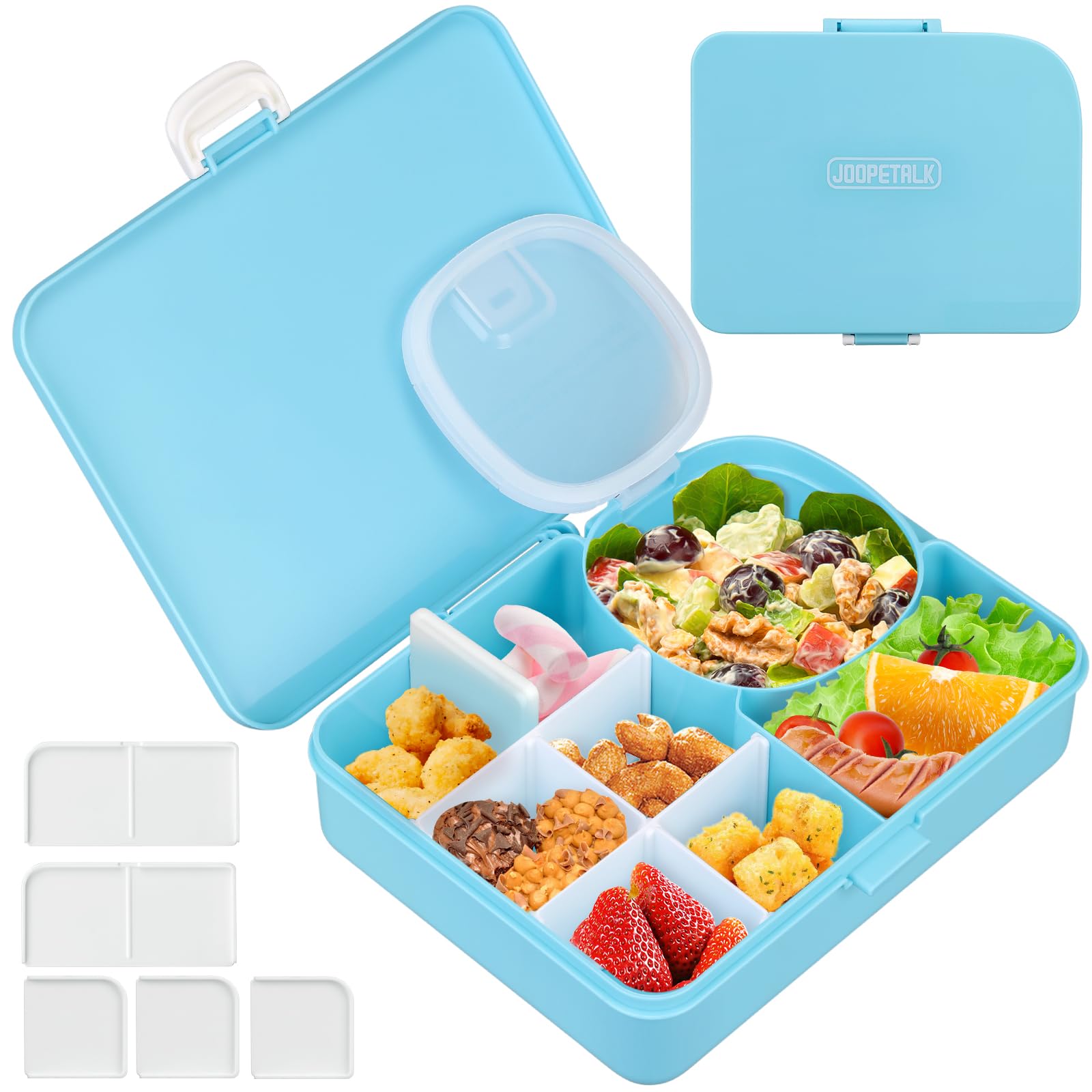 JOOPETALK Kids Snackle Box Container with Leak Proof Snack Container, 8 Compartments with Detachable Dividers, BPA-Free & Dishwasher Safe Bento Box for School Travel, Blue