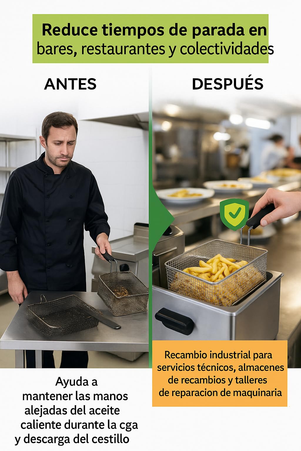 CubetasGastronorm ® Cesta Freidora 235x290x120 Mm Acero Cromado Mango Aislante Repuesto Industrial compatible con Elframo Gas Electrica Hosteleria Cocina Profesional Taller Reparacion y Hogar Pro