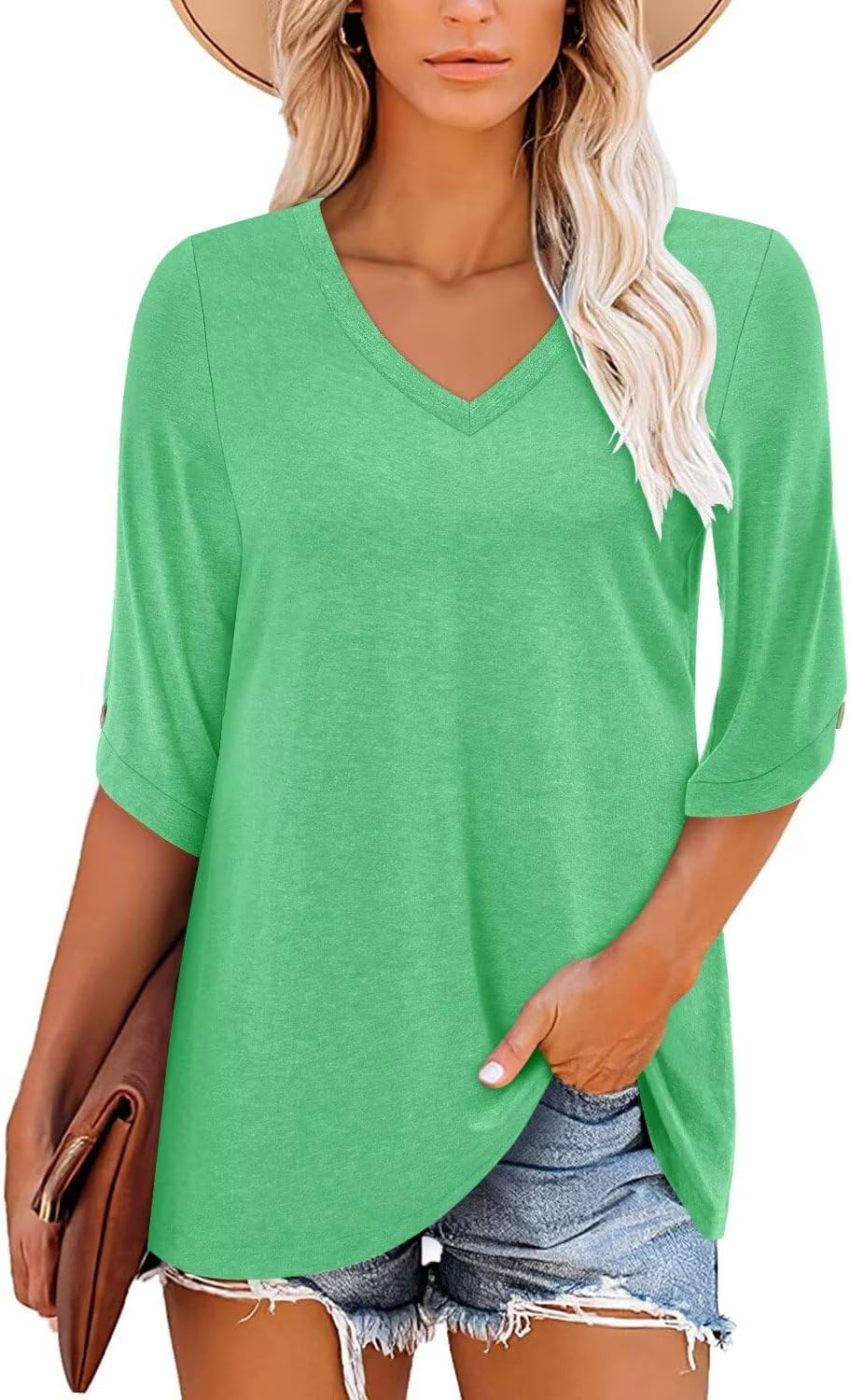 KISSMODA Women's Casual 3/4 Sleeve T-Shirts 2025 V-Neck Tunic Tops Cute Tees Blouses Loose Fit Business Work Tee Top - Image 4